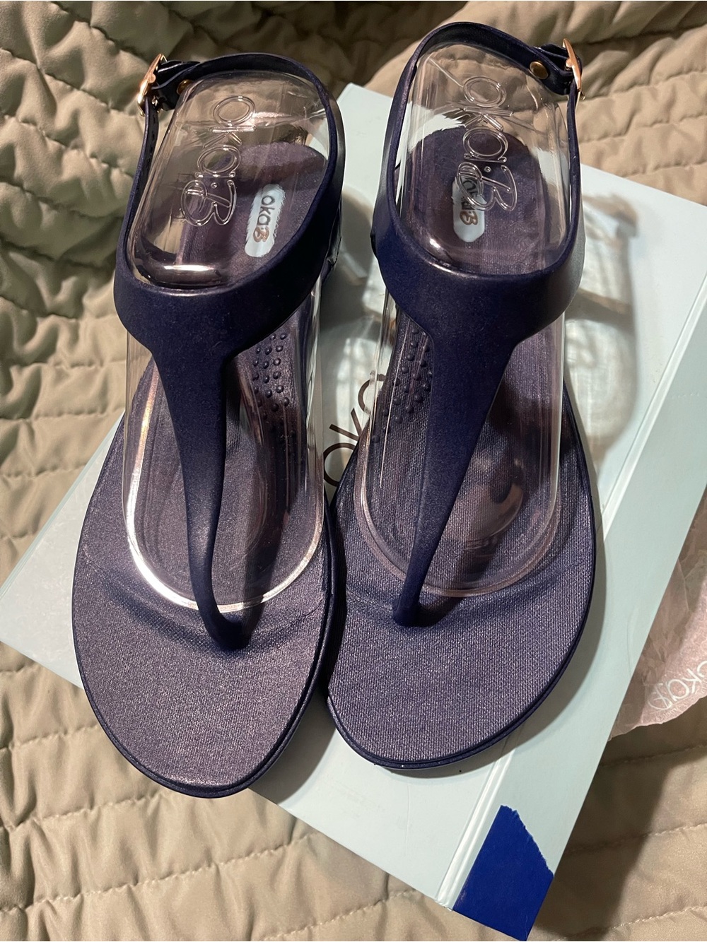 Womens Navy Jelly Oka B Sandals with Buckle